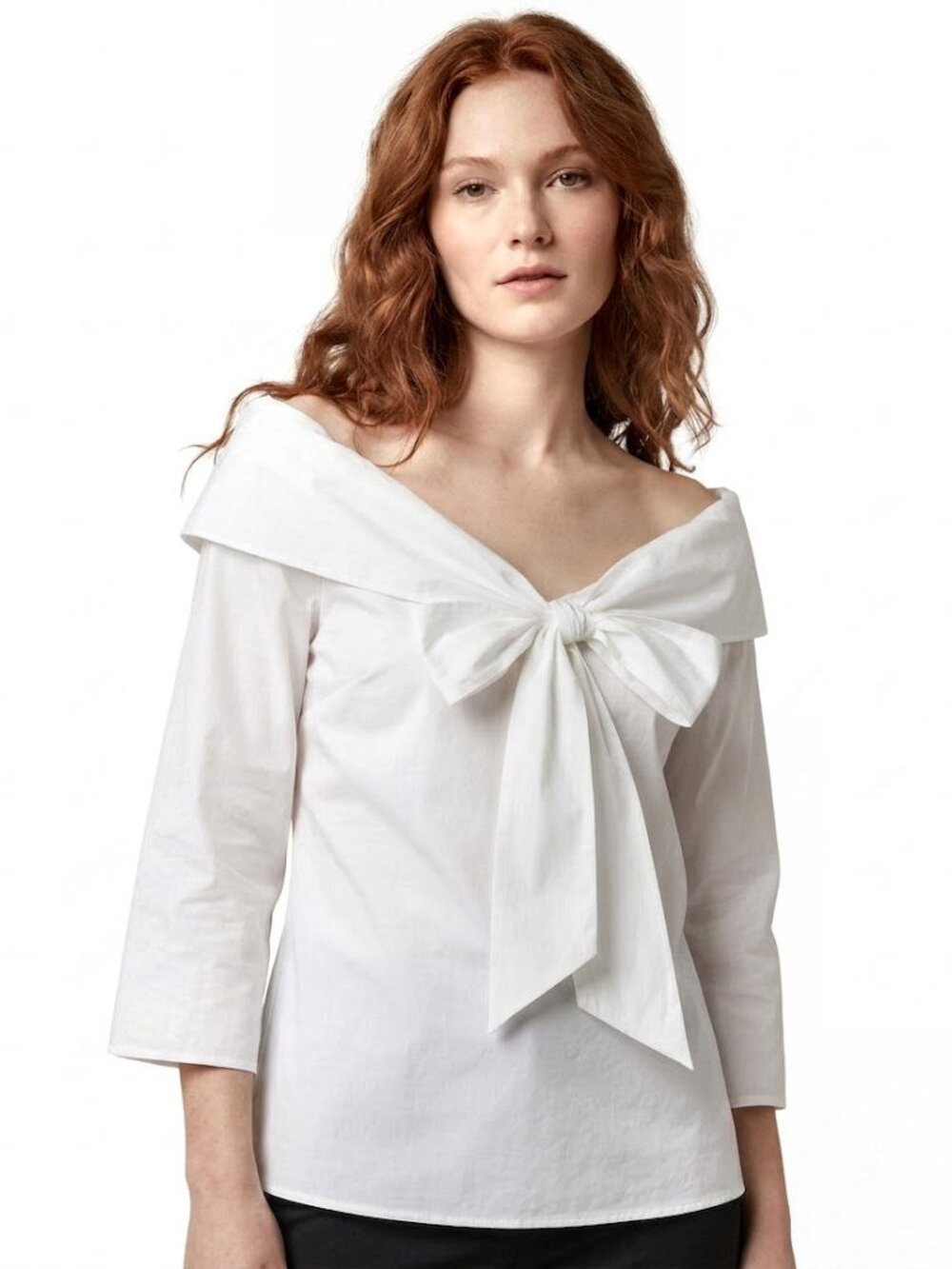 PLEIONE Off the Shoulder Front Tie Blouse, White, Women's Size Large